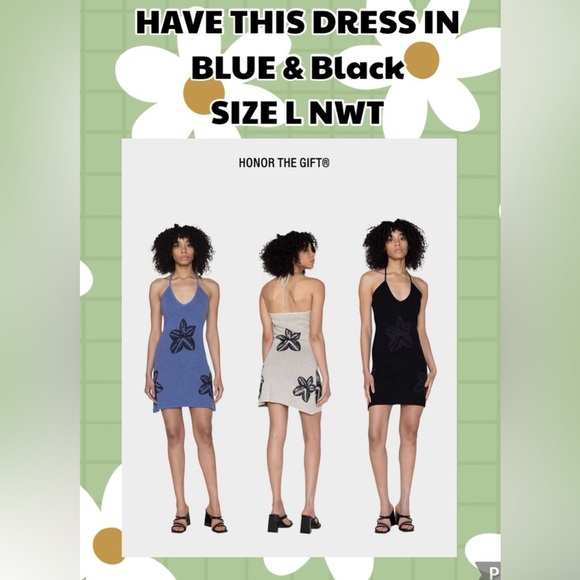 NWT Honor The Gift Floral Knit Halter Dress In Black Size Large NWT - Picture 12 of 13